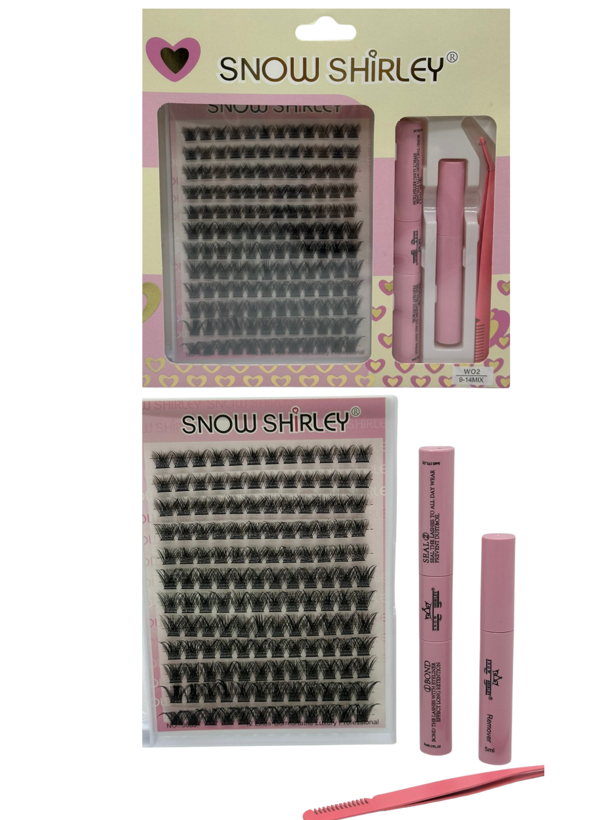 lashes set Snow Shirley Lashes W02 9-14 Mix me Ngjitës, Fikues, Pincetë & Remover - Figura 1