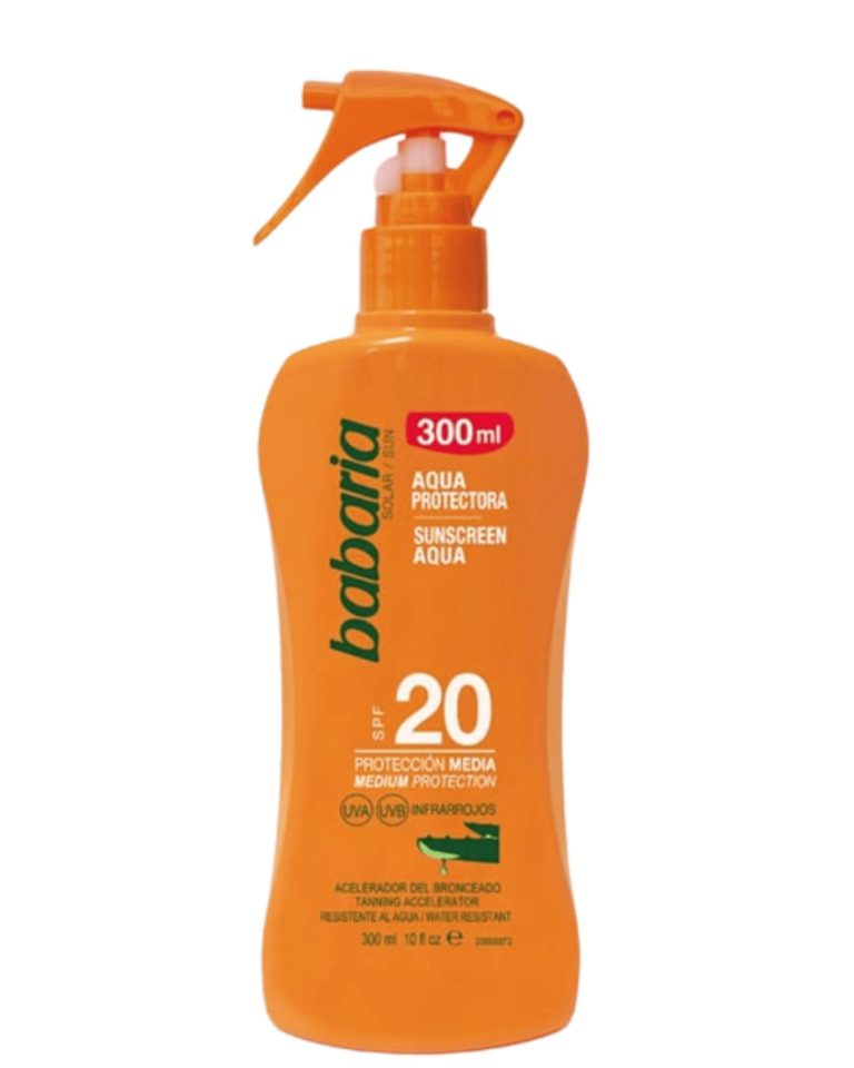 Babaria Spray Mbrojtës nga Dielli SPF 20 për mbrojtje të lëkurës nga rrezet UV.